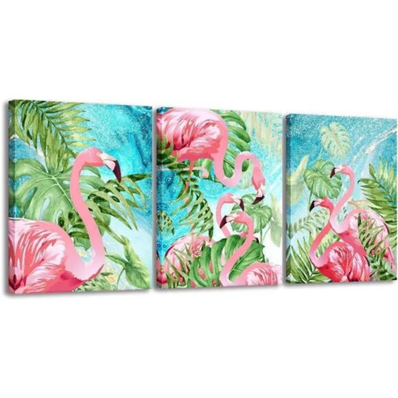 RUISHI Canvas Wall Art 3 Pieces Flamingo Boho Decor for Bedroom Animal Picture - Picture 1 of 6